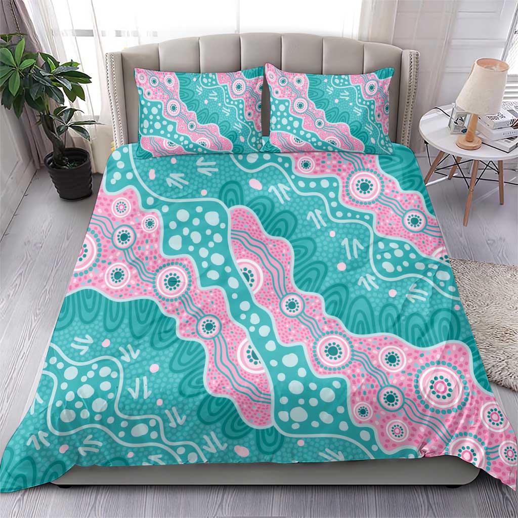 Hereditary Cancer Awareness Australia Indigenous Bedding Set Pink and Teal - Aussie Hoodie