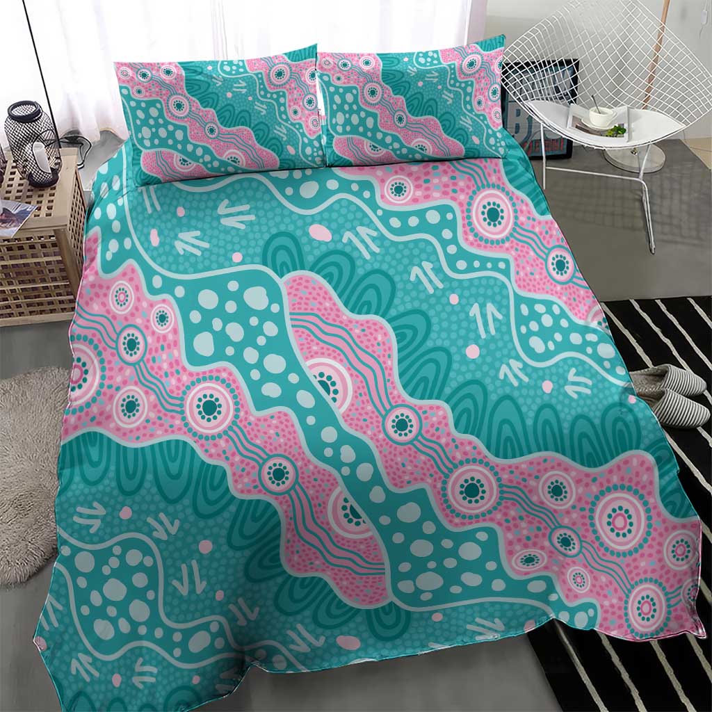 Hereditary Cancer Awareness Australia Indigenous Bedding Set Pink and Teal - Aussie Hoodie