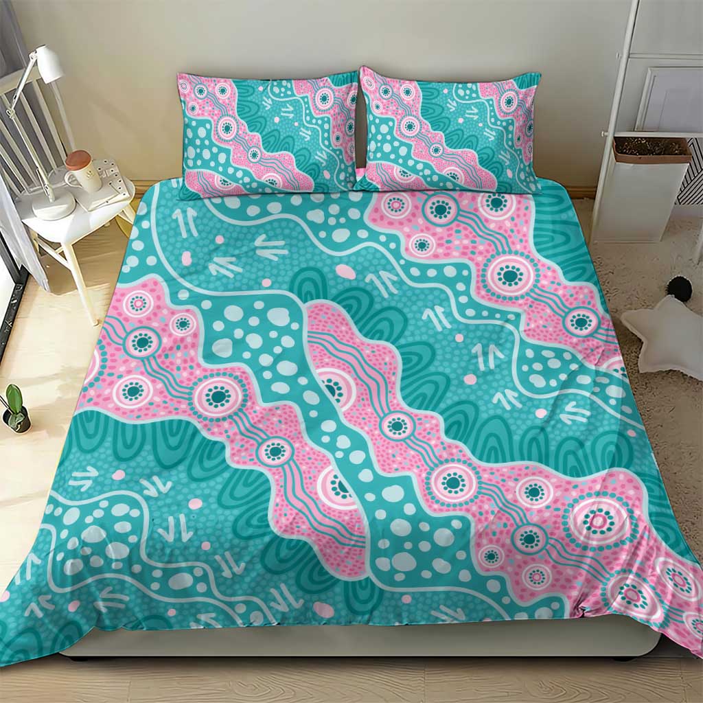 Hereditary Cancer Awareness Australia Indigenous Bedding Set Pink and Teal - Aussie Hoodie