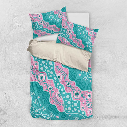 Hereditary Cancer Awareness Australia Indigenous Bedding Set Pink and Teal - Aussie Hoodie