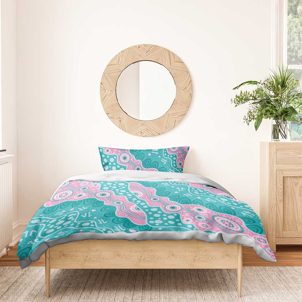 Hereditary Cancer Awareness Australia Indigenous Bedding Set Pink and Teal - Aussie Hoodie