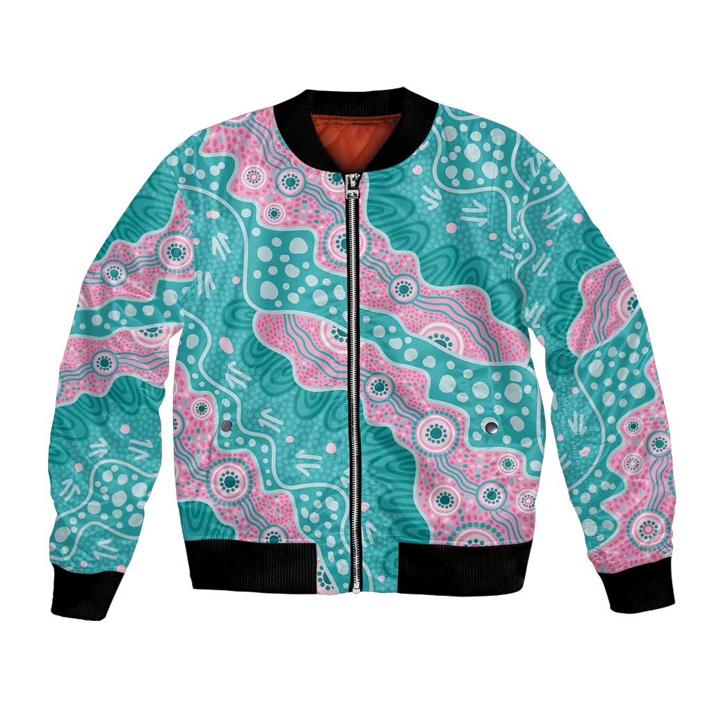 Hereditary Cancer Awareness Australia Indigenous Bomber Jacket Pink and Teal - Aussie Hoodie