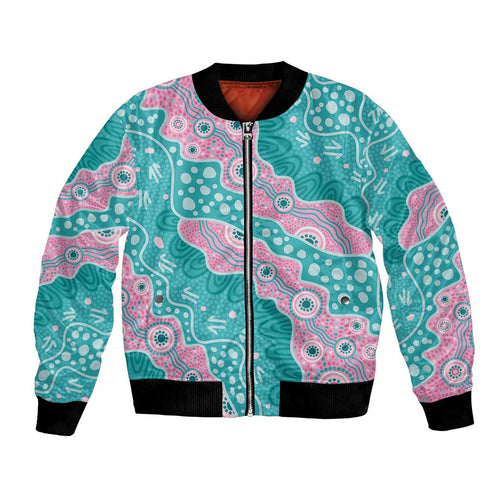 Hereditary Cancer Awareness Australia Indigenous Bomber Jacket Pink and Teal - Aussie Hoodie