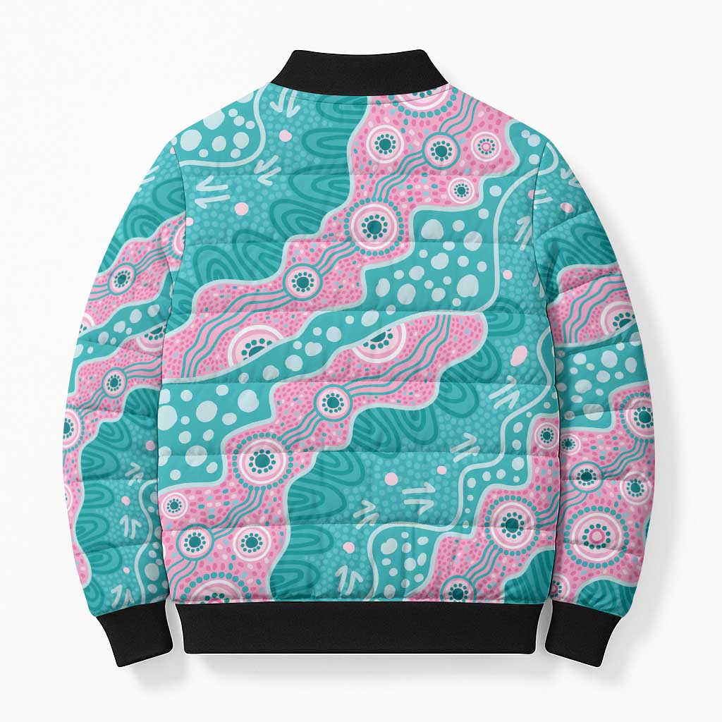 Hereditary Cancer Awareness Australia Indigenous Bomber Puffer Jacket Pink and Teal - Aussie Hoodie