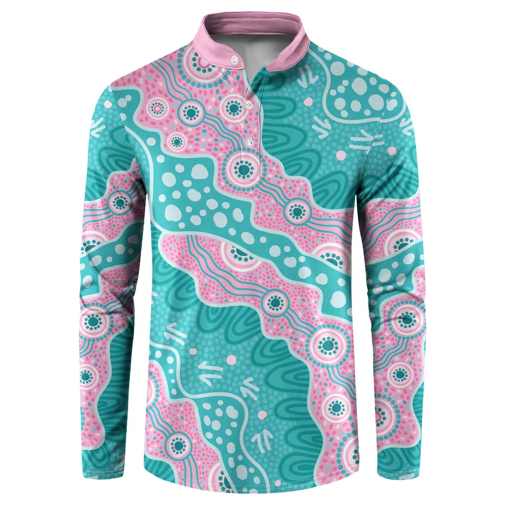 Hereditary Cancer Awareness Australia Indigenous Button Sweatshirt Pink and Teal - Aussie Hoodie