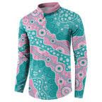 Hereditary Cancer Awareness Australia Indigenous Button Sweatshirt Pink and Teal - Aussie Hoodie