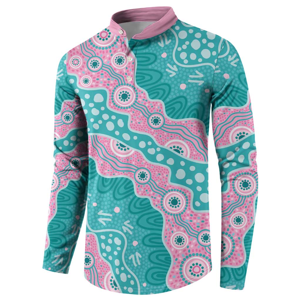 Hereditary Cancer Awareness Australia Indigenous Button Sweatshirt Pink and Teal - Aussie Hoodie