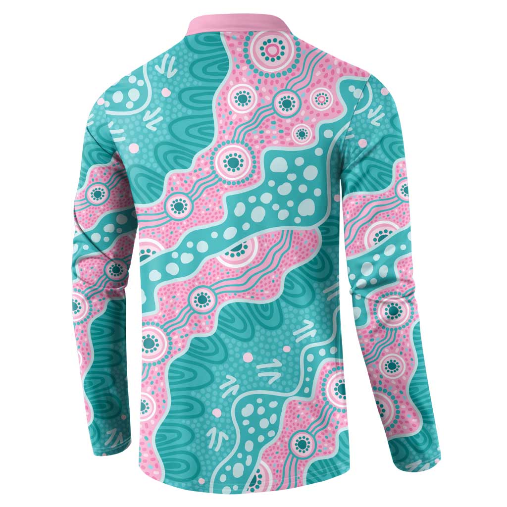 Hereditary Cancer Awareness Australia Indigenous Button Sweatshirt Pink and Teal - Aussie Hoodie