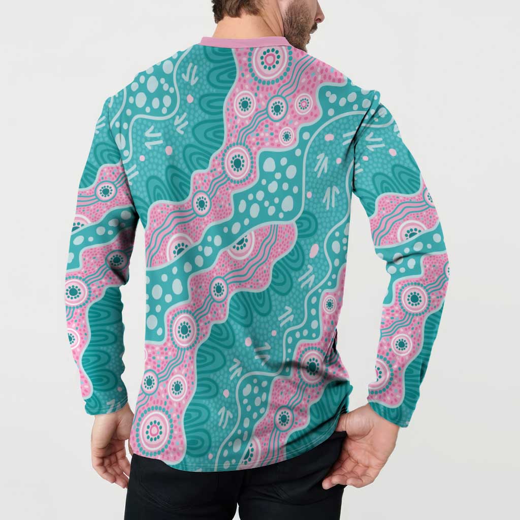 Hereditary Cancer Awareness Australia Indigenous Button Sweatshirt Pink and Teal - Aussie Hoodie