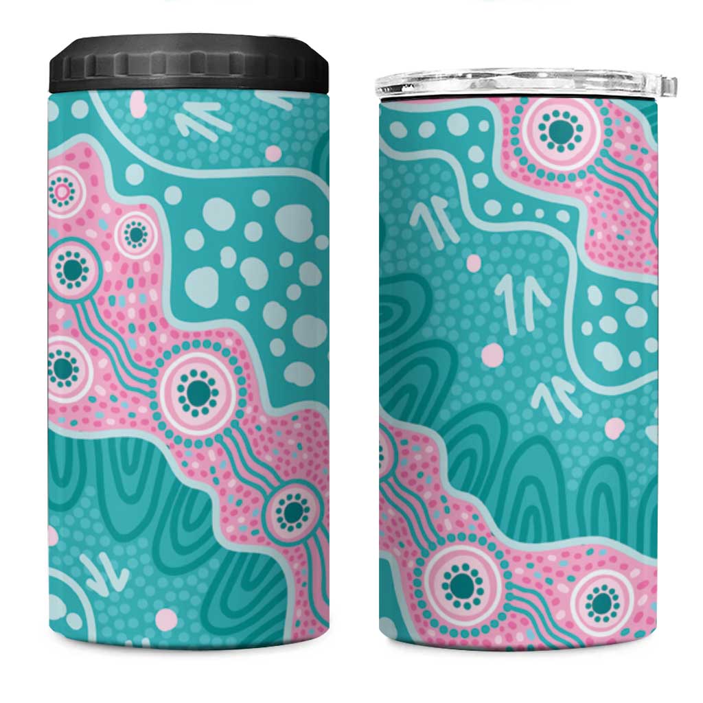 Hereditary Cancer Awareness Australia Indigenous 4 in 1 Can Cooler Tumbler Pink and Teal - Aussie Hoodie