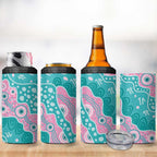 Hereditary Cancer Awareness Australia Indigenous 4 in 1 Can Cooler Tumbler Pink and Teal - Aussie Hoodie