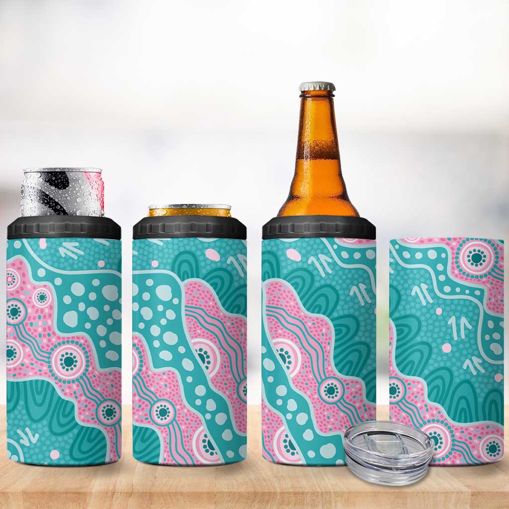 Hereditary Cancer Awareness Australia Indigenous 4 in 1 Can Cooler Tumbler Pink and Teal - Aussie Hoodie