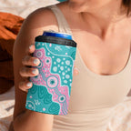 Hereditary Cancer Awareness Australia Indigenous 4 in 1 Can Cooler Tumbler Pink and Teal - Aussie Hoodie