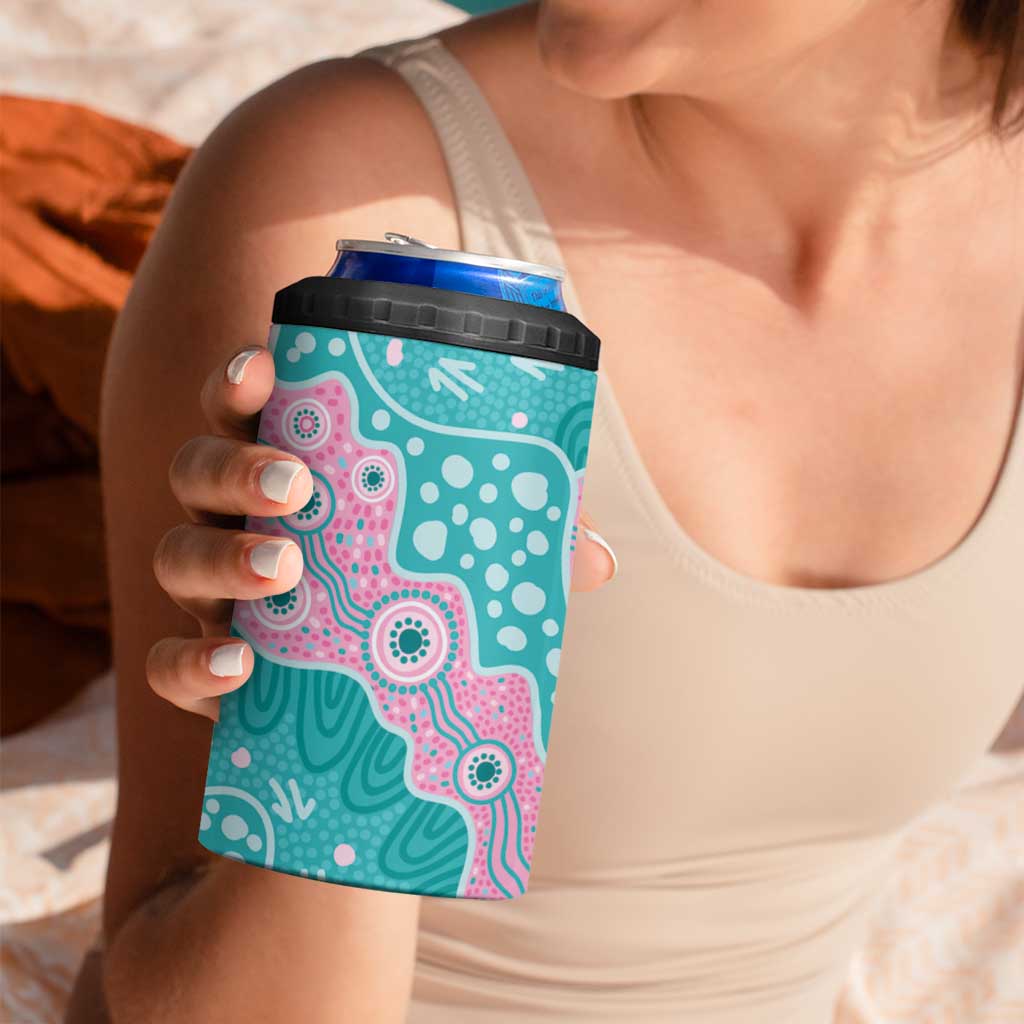 Hereditary Cancer Awareness Australia Indigenous 4 in 1 Can Cooler Tumbler Pink and Teal - Aussie Hoodie
