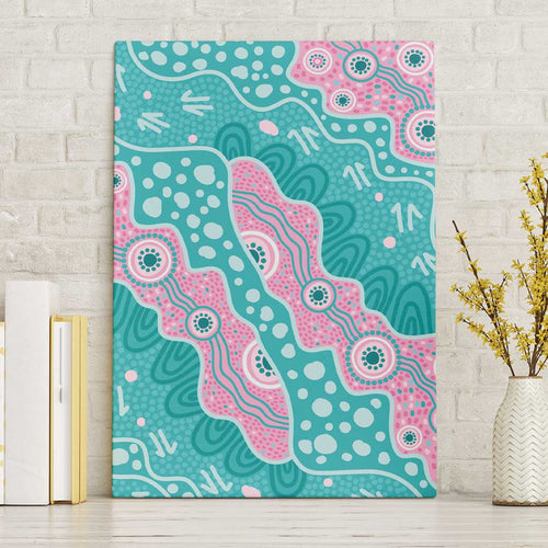 Hereditary Cancer Awareness Australia Indigenous Canvas Wall Art Pink and Teal - Aussie Hoodie