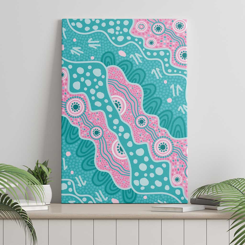 Hereditary Cancer Awareness Australia Indigenous Canvas Wall Art Pink and Teal - Aussie Hoodie