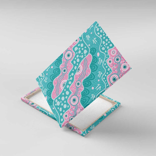 Hereditary Cancer Awareness Australia Indigenous Canvas Wall Art Pink and Teal - Aussie Hoodie