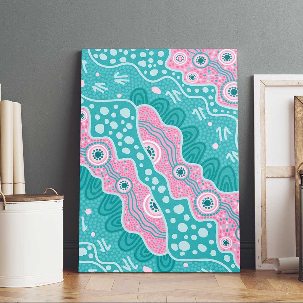 Hereditary Cancer Awareness Australia Indigenous Canvas Wall Art Pink and Teal - Aussie Hoodie