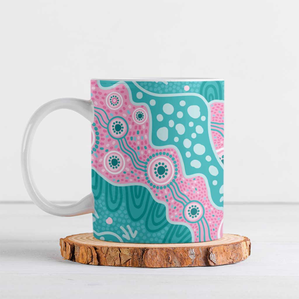 Hereditary Cancer Awareness Australia Indigenous Ceramic Mug Pink and Teal - Aussie Hoodie