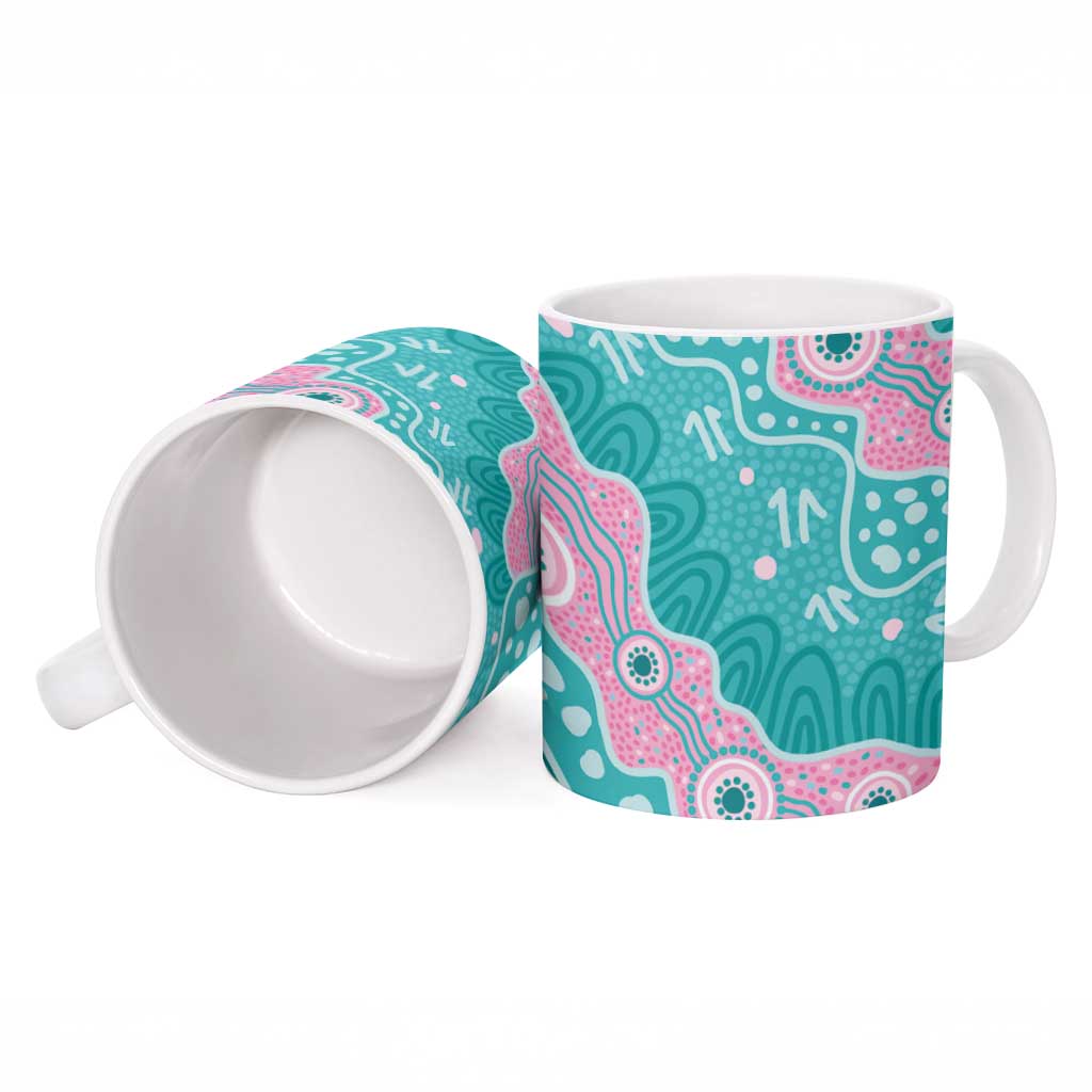 Hereditary Cancer Awareness Australia Indigenous Ceramic Mug Pink and Teal - Aussie Hoodie