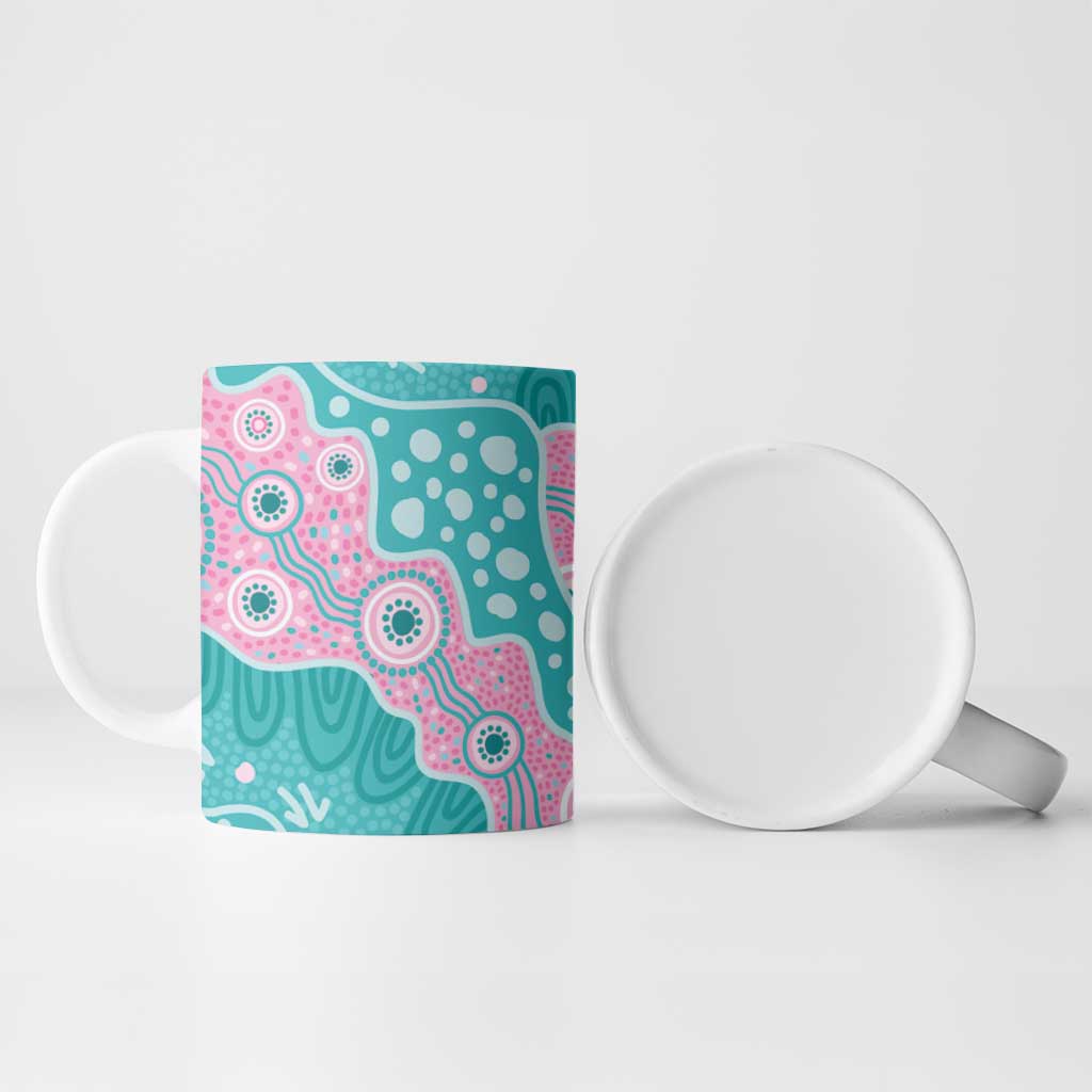 Hereditary Cancer Awareness Australia Indigenous Ceramic Mug Pink and Teal - Aussie Hoodie