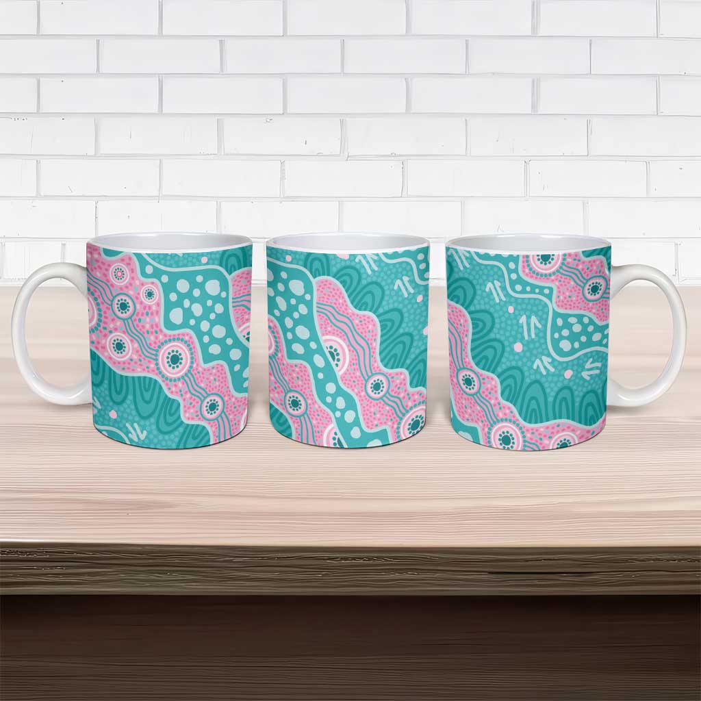 Hereditary Cancer Awareness Australia Indigenous Ceramic Mug Pink and Teal - Aussie Hoodie