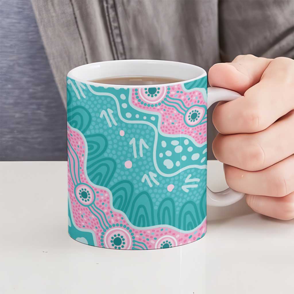 Hereditary Cancer Awareness Australia Indigenous Ceramic Mug Pink and Teal - Aussie Hoodie