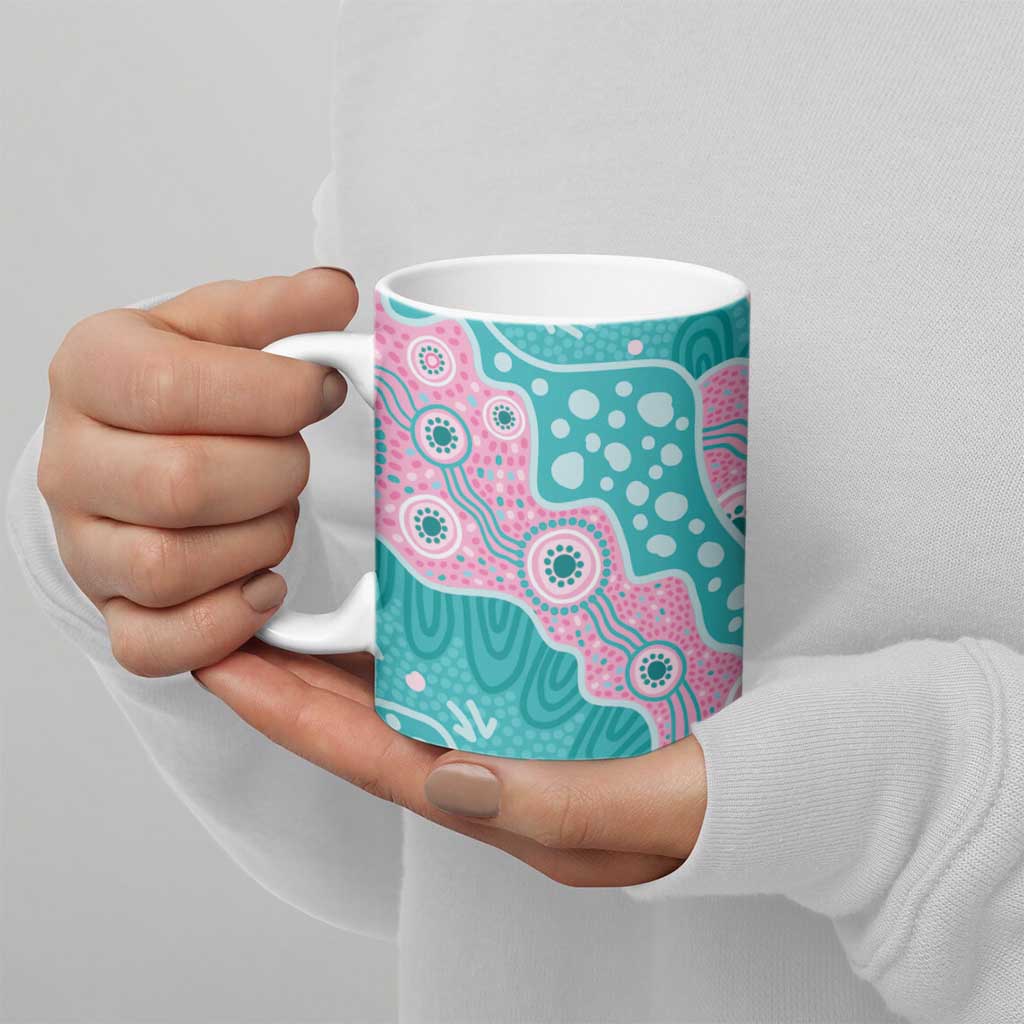 Hereditary Cancer Awareness Australia Indigenous Ceramic Mug Pink and Teal - Aussie Hoodie