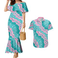 Hereditary Cancer Awareness Australia Indigenous Couples Matching Mermaid Dress and Hawaiian Shirt Pink and Teal - Aussie Hoodie