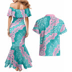 Hereditary Cancer Awareness Australia Indigenous Couples Matching Mermaid Dress and Hawaiian Shirt Pink and Teal - Aussie Hoodie