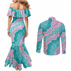 Hereditary Cancer Awareness Australia Indigenous Couples Matching Mermaid Dress and Long Sleeve Button Shirt Pink and Teal - Aussie Hoodie