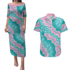 Hereditary Cancer Awareness Australia Indigenous Couples Matching Puletasi and Hawaiian Shirt Pink and Teal - Aussie Hoodie