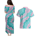 Hereditary Cancer Awareness Australia Indigenous Couples Matching Puletasi and Hawaiian Shirt Pink and Teal - Aussie Hoodie