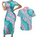 Hereditary Cancer Awareness Australia Indigenous Couples Matching Short Sleeve Bodycon Dress and Hawaiian Shirt Pink and Teal - Aussie Hoodie