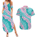 Hereditary Cancer Awareness Australia Indigenous Couples Matching Summer Maxi Dress and Hawaiian Shirt Pink and Teal - Aussie Hoodie
