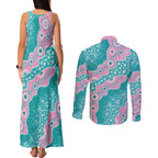 Hereditary Cancer Awareness Australia Indigenous Couples Matching Tank Maxi Dress and Long Sleeve Button Shirt Pink and Teal - Aussie Hoodie