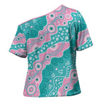 Hereditary Cancer Awareness Australia Indigenous Cross Shoulder Shirt Pink and Teal - Aussie Hoodie