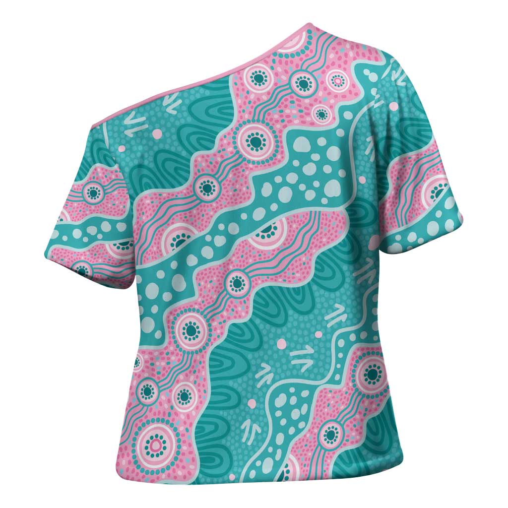 Hereditary Cancer Awareness Australia Indigenous Cross Shoulder Shirt Pink and Teal - Aussie Hoodie