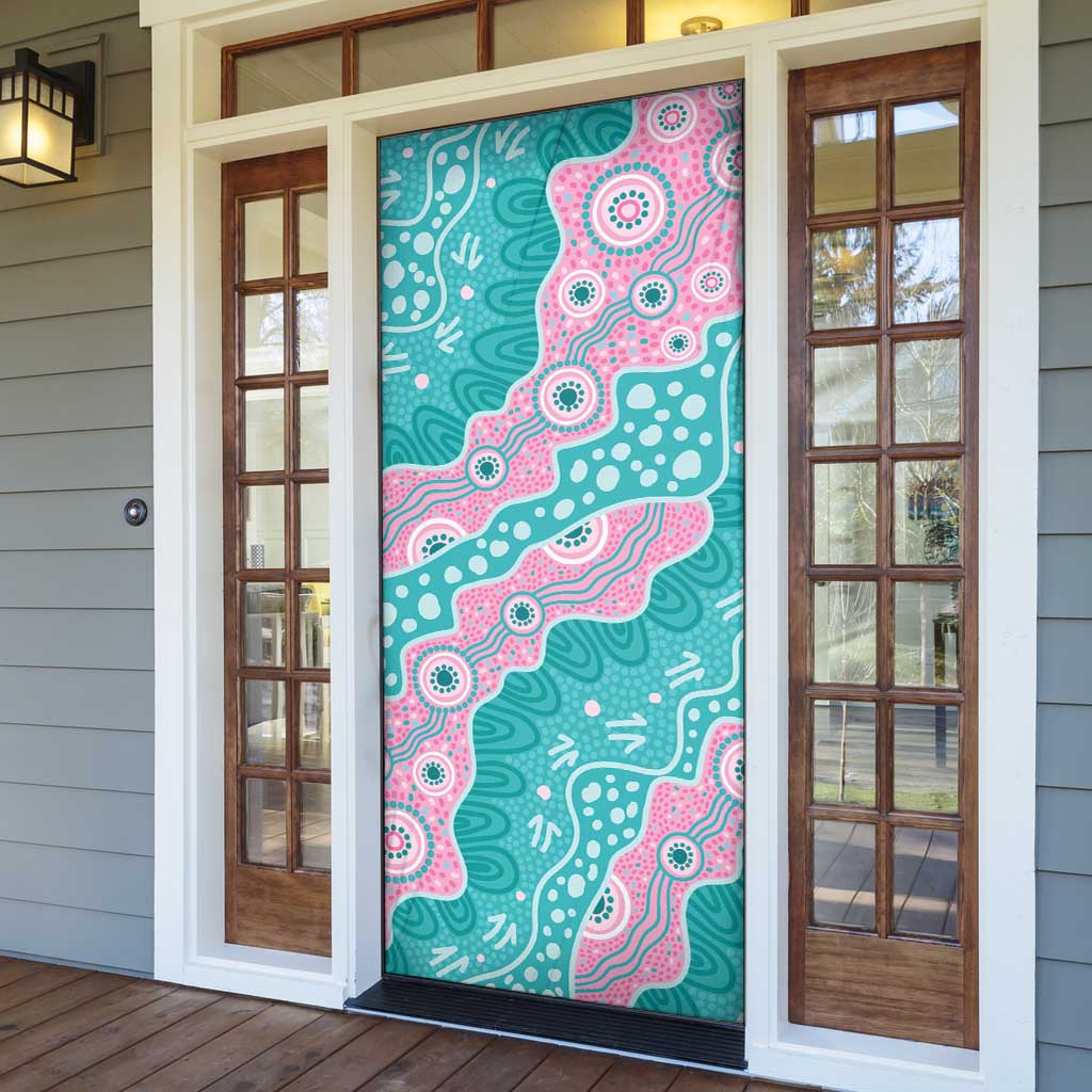 Hereditary Cancer Awareness Australia Indigenous Door Cover Pink and Teal - Aussie Hoodie