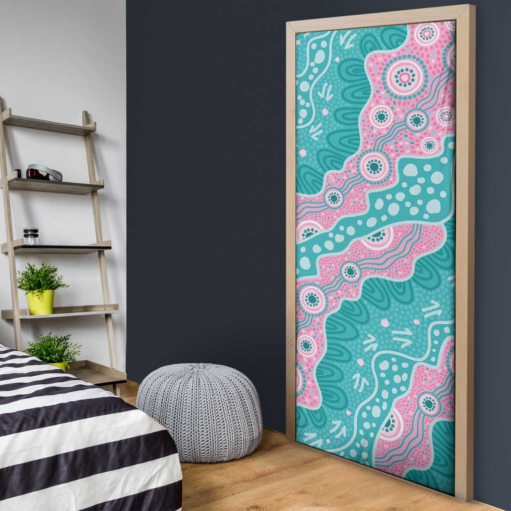 Hereditary Cancer Awareness Australia Indigenous Door Cover Pink and Teal - Aussie Hoodie