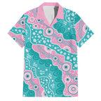 Hereditary Cancer Awareness Australia Indigenous Family Matching Long Sleeve Bodycon Dress and Hawaiian Shirt Pink and Teal - Aussie Hoodie