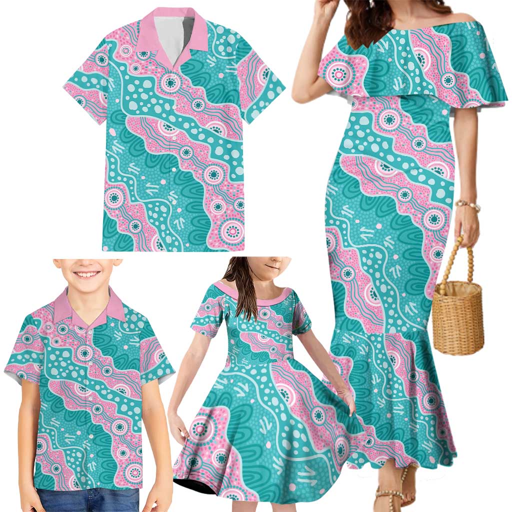 Hereditary Cancer Awareness Australia Indigenous Family Matching Mermaid Dress and Hawaiian Shirt Pink and Teal - Aussie Hoodie