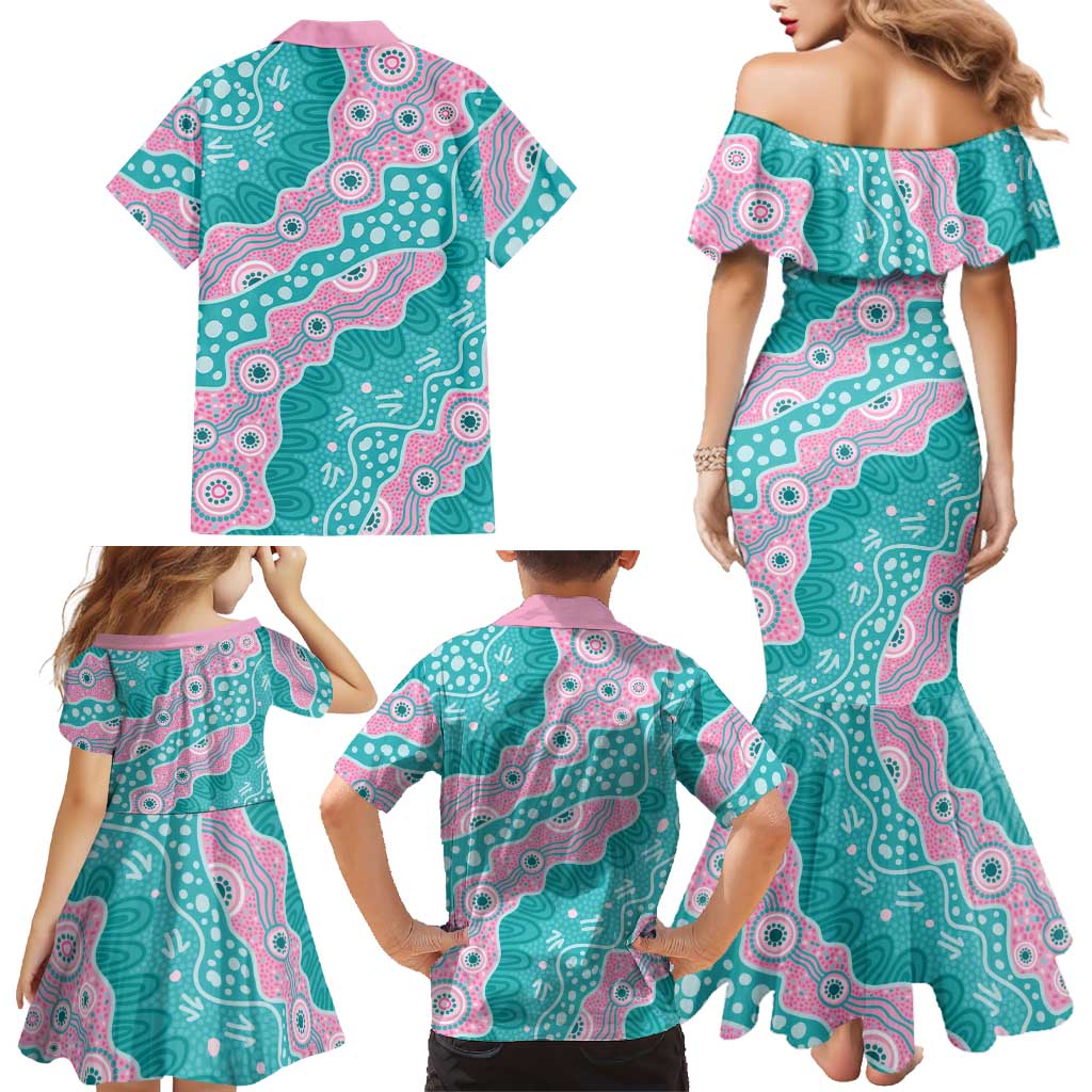 Hereditary Cancer Awareness Australia Indigenous Family Matching Mermaid Dress and Hawaiian Shirt Pink and Teal - Aussie Hoodie
