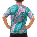 Hereditary Cancer Awareness Australia Indigenous Family Matching Off Shoulder Maxi Dress and Hawaiian Shirt Pink and Teal - Aussie Hoodie