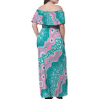 Hereditary Cancer Awareness Australia Indigenous Family Matching Off Shoulder Maxi Dress and Hawaiian Shirt Pink and Teal - Aussie Hoodie