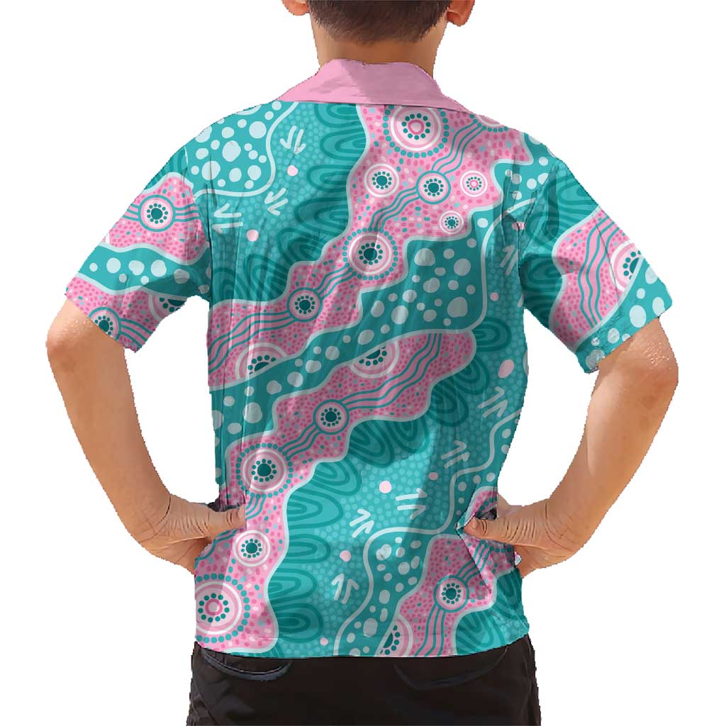 Hereditary Cancer Awareness Australia Indigenous Family Matching Off Shoulder Short Dress and Hawaiian Shirt Pink and Teal - Aussie Hoodie