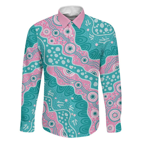 Hereditary Cancer Awareness Australia Indigenous Family Matching Off Shoulder Short Dress and Hawaiian Shirt Pink and Teal - Aussie Hoodie