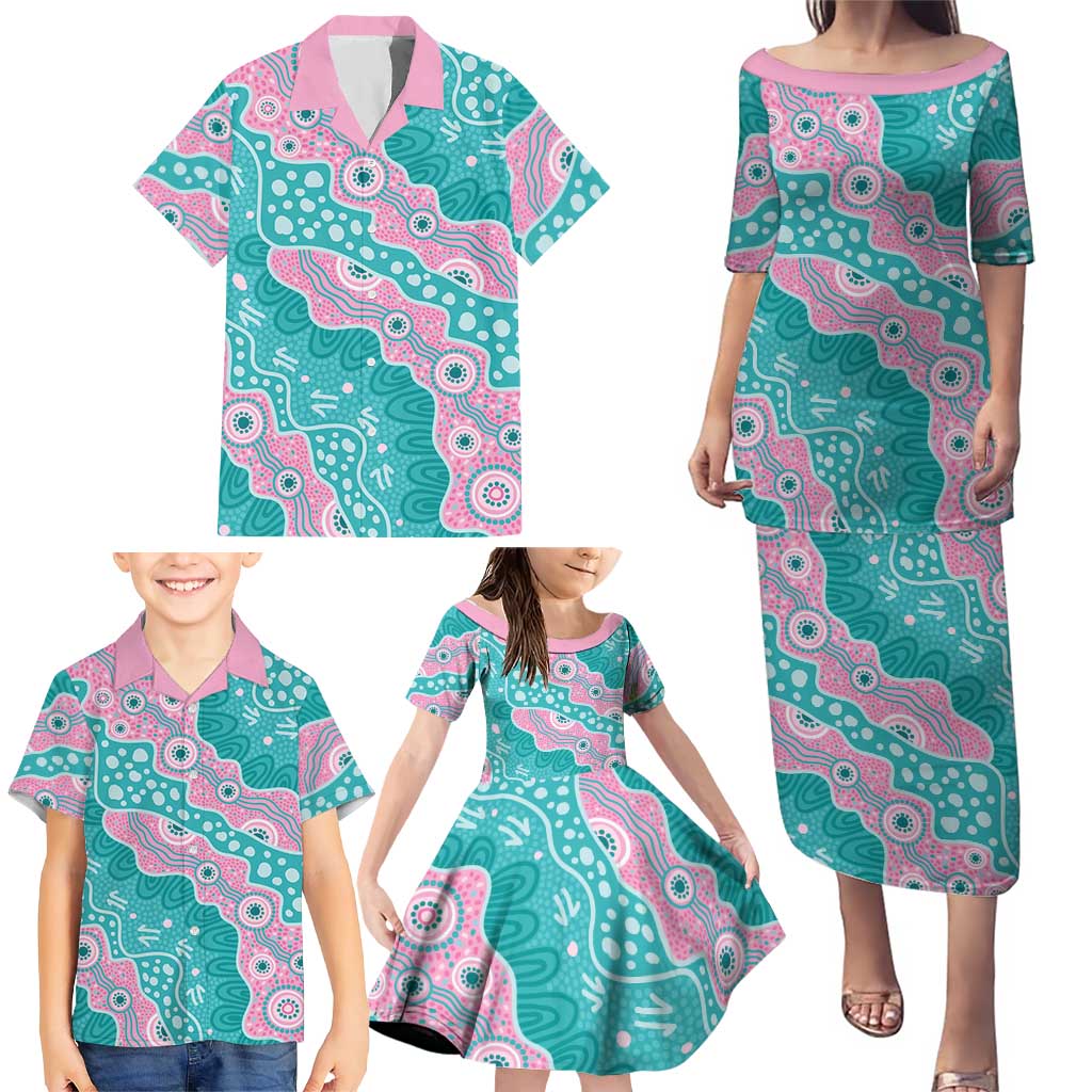 Hereditary Cancer Awareness Australia Indigenous Family Matching Puletasi and Hawaiian Shirt Pink and Teal - Aussie Hoodie