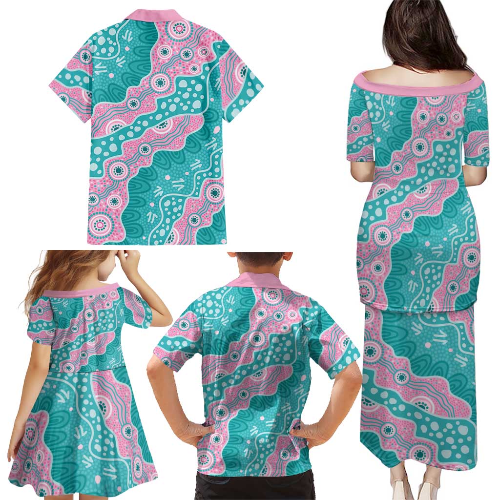 Hereditary Cancer Awareness Australia Indigenous Family Matching Puletasi and Hawaiian Shirt Pink and Teal - Aussie Hoodie