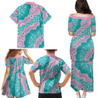 Hereditary Cancer Awareness Australia Indigenous Family Matching Puletasi and Hawaiian Shirt Pink and Teal - Aussie Hoodie